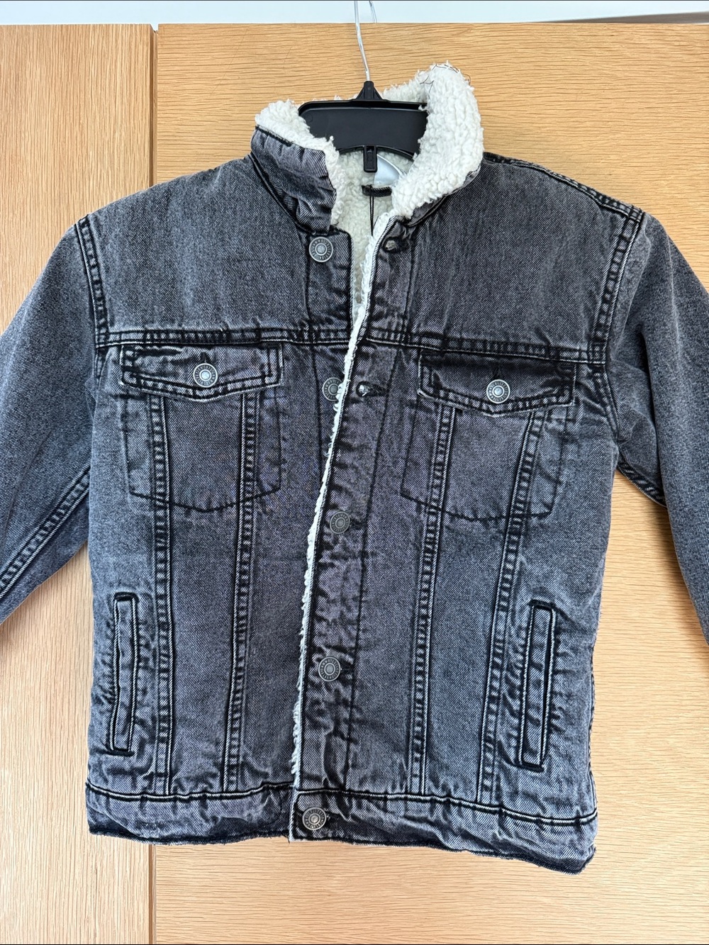 Zara Kids Black/Gray Sherpa-Lined Denim Jacket